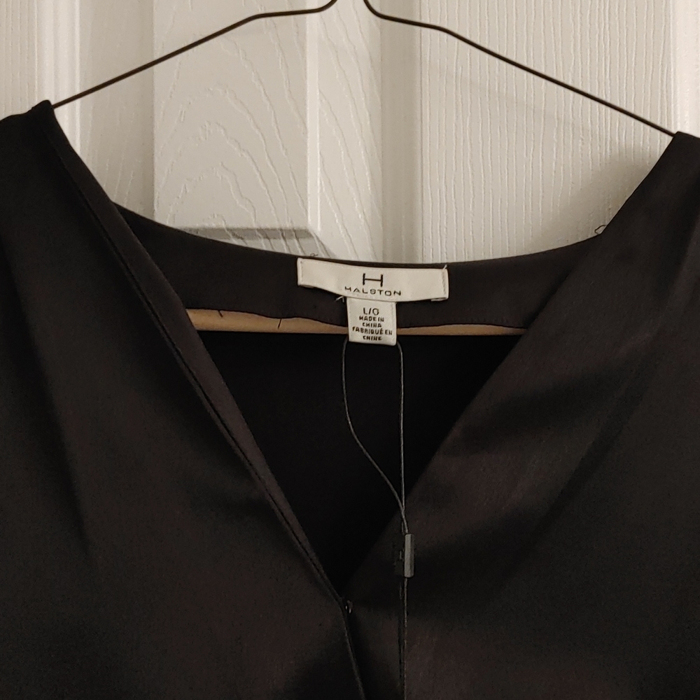 Black faux wrap silk Halston dress